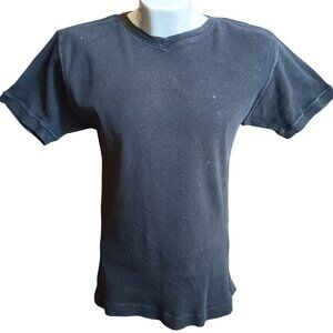 Vintage Single Stitch T-shirt Perry Ellis Medium Ribbed Black USA Cotton V-Neck